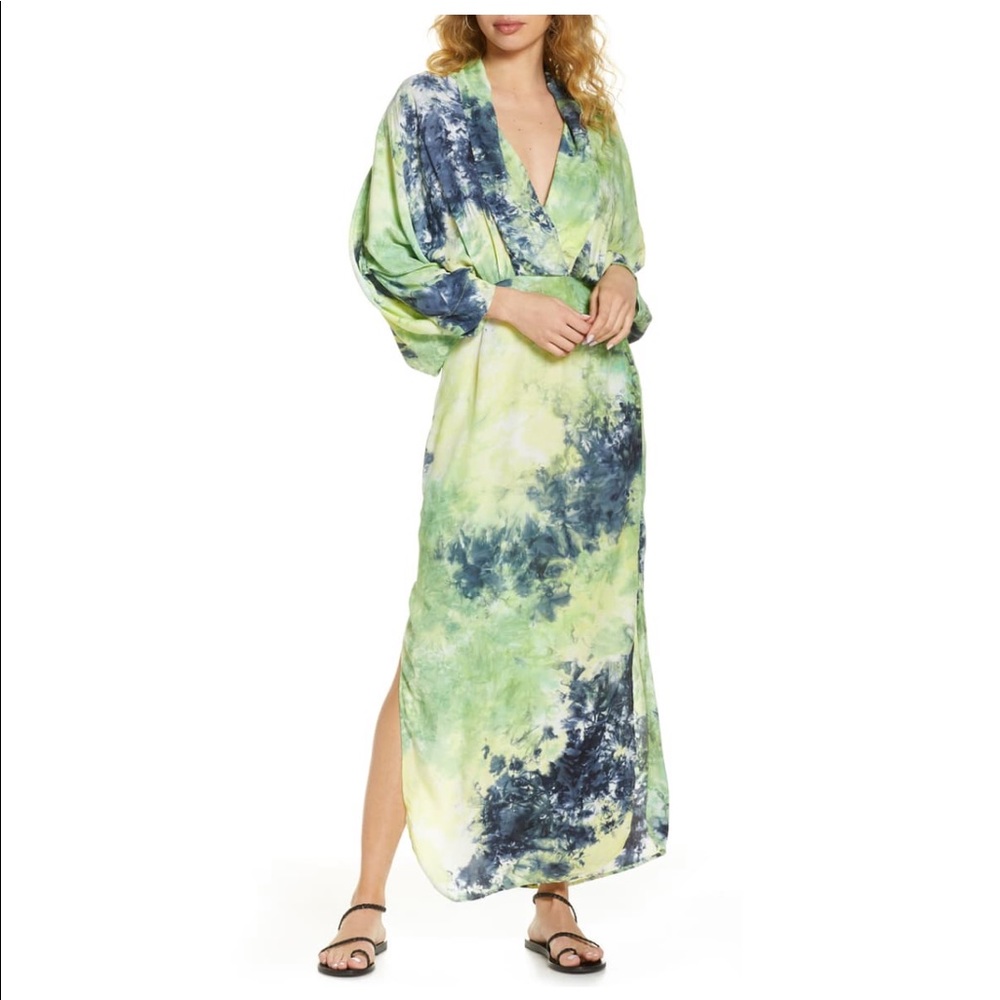 S/W/F Sunset Long Sleeve Dip Dye Maxi Dress